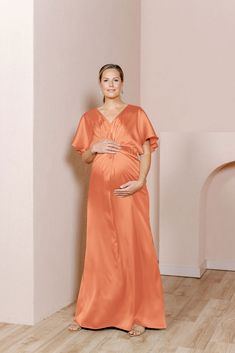 Model: Alex; Size: 14 Empire Silhouette, Family Fashion, Family Maternity, Extra Room, Satin Dress, Fashion Photoshoot, Flutter Sleeves, Bra Cups, Satin Dresses