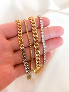 Gold & Silver Two-Tone Curb Chain Bracelet Dainty Layering | Etsy Gold Cuban Link Tennis Bracelet As Gift, Cuban Link Gold Tennis Bracelet Gift, Gold Chain Tennis Bracelet Gift, Gold Tennis Bracelet Chain As Gift, Curb Chain Bracelet, Silver Chain Style, Bracelet Dainty, Milwaukee Wi, Gold Initial