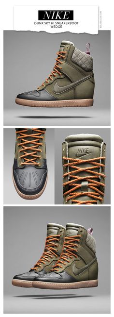 Nike Dunk Sky Hi Sneakerboot Wedge. I'm kinda torn between liking and disliking them... Nike Wedge Sneakers, Tumblr Outfits, Gym Shoes, Wedge Sneakers