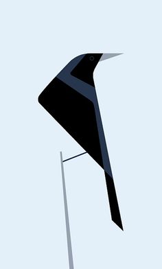 a black bird sitting on top of a metal pole next to a light blue sky