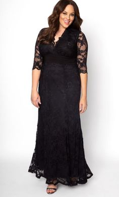 Kiyonna Screen Siren Lace Long Dress - The Dress Outlet Kiyonna Black Mother Of Bride Dress, Gowns Plus Size, Lace Long Dress, Mother Of Bride Dress, Colorful Dresses Formal, Plus Size Cocktail Dresses