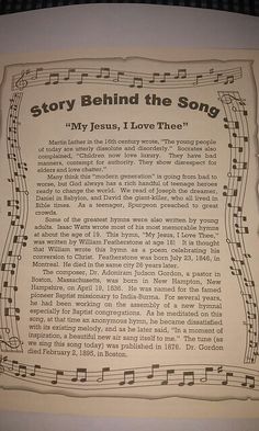 the story behind the song is displayed on a sheet of paper with musical notes in it