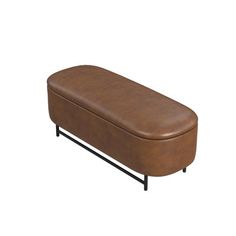 a brown leather ottoman sitting on top of a metal frame