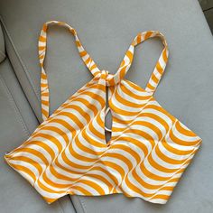 Orange Cute Top Barely Used Size Medium Chic Striped Halter Top For Summer, Spring Vacation Striped Halter Top, Striped Halter Top For Spring Beach Outing, Spring Striped Halter Top, Striped Halter Top For Spring And Summer, Chic Orange Halter Top For Spring, Zara Striped Beach Tops, Retro Multicolor Summer Halter Top, Zara Striped Tops For Beach