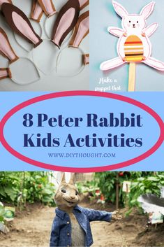 rabbits and carrots made out of paper with the words 8 peter rabbit kids's activities