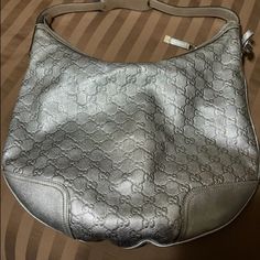 Great Hobo In Embossed Silver Leather! Comes With Dust Bag And Authenticity Card Bags Gucci, Silver Monogram, Gucci Leather, Gucci Bags, Leather Hobo, Hobo Bag, Gucci Bag, Metallic Silver, Dust Bag