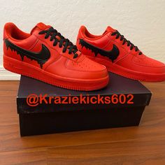 Custom Made Air Force 1s Fast Shipping See Listings For More Only Size 11 Available At The Moment Custom Red Sneakers For Streetwear, Red Custom Sneakers For Streetwear, Custom Red Sneakers With Round Toe, Red Nike Air Force 1 For Streetwear, Custom Nike Low-top Sneakers, Custom Red Sneakers With Rubber Sole, Custom Low-top Sneakers With Red Sole, Red Custom Sneakers With Rubber Sole For Streetwear, Red Lace-up Custom Sneakers For Streetwear