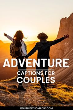 two people holding hands with the words adventure captions for couples