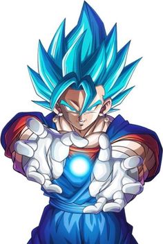 the blue gohan from dragon ball is holding his hands out and looking at something