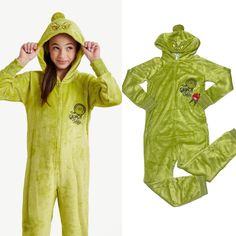 Justice Girls Grinch Hooded Full Zip Onesie Pajama, Small Pit To Pit 16 In Seam 22 Inches Material: 100% Polyester Fleece; Flame-Resistant Material Care: Machine Washable Country Of Origin: Imported Onesie Features: Pull-On Style; Ribbed Cuffs; Zipper In Front; Embroidered Grinch Details On Hood; Patch And Embroidery On Front Girls Grinch Hooded Sleep Onesie Pajama From Justice Hooded Onesie For Pajama Party In Winter, Hooded Onesie For Winter Pajama Party, Playful Hooded Onesie For Sleepovers, Green Long Sleeve Onesie For Playwear, Long Sleeve Green Onesie For Playwear, Green Long Sleeve Playwear Onesie, Green Long Sleeve Onesie For Sleepovers, Green Long Sleeve Winter Onesie, Cotton Onesie For Winter Sleepover