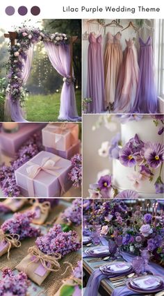 purple wedding theme with flowers and gifts