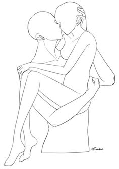 a man and woman hugging each other in the shape of a line art drawing on paper