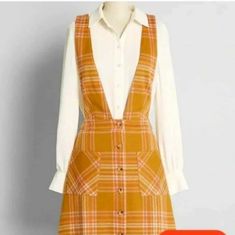 Never Worn Plaid Suspender Dress, Dresses Yellow, Mod Cloth Dresses, Modcloth Dresses, Yellow Plaid, Suspender Dress, Yellow Dress, Orange Yellow, Color Orange