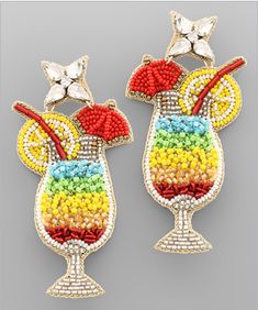 Mix Cocktail Glass Earrings * Acrylic* Glass* Post* 3 "L Summer Party Beaded Drop Earrings, Glass Beaded Dangle Earrings For Parties, Summer Party Glass Jewelry, Party Earrings In Multicolor Glass, Multicolor Beaded Earrings For Summer Party, Summer Party Multicolor Beaded Earrings, Party Beaded Glass Earrings, Multicolor Glass Earrings For Party, Party Glass Multicolor Earrings