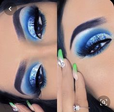 Makeup Looks Blue, Green Makeup Looks, Makeup Looks Blue Eyes, Green Eye Makeup, Kendall Jenner Makeup, Halloween Make-up Looks, Make Up Gold, Gold Makeup Looks, Blue Makeup Looks