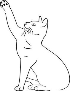 a black and white drawing of a cat raising its paw