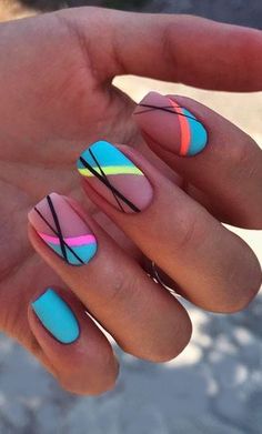 Striped Nail Designs, Christmas Summer, Elegant Nail, Colorful Nail Art, Colorful Nail, Colorful Nails, Lines On Nails, Cute Nail