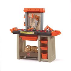 a toy workbench with tools in it