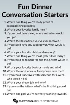 Turn your next meal into an unforgettable experience with these dinner conversation starters! Designed to inspire meaningful chats and fun moments around the table, these questions are great for family gatherings or special occasions.   Don’t forget to save this pin so you can bring new energy to every dinner! Dinner Table Questions Families, Late Night Conversations Topics, Interesting Topics To Talk About, Table Talk Questions, Table Questions, Conversations Starters, Dinner Conversation Starters, Table Topics, Deep Conversation Topics