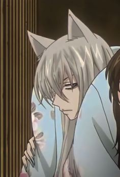 two anime characters with long hair and cat ears, one is looking at the camera