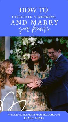 two people holding hands with the words how to officiate a wedding and marry your friends