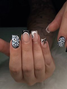 Blooming Gel Ghost Nails Spider Web Nails Black and White Halllween Nails Black And White Ghost Nails, Cobweb Nails, Nails Spider Web, Spider Web Nails, Nails Spider, Spider Nails, Nails Black And White, Web Nails