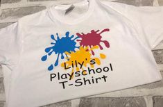 ⭐️⭐️⭐️PLEASE NOTE THAT ORDERS OF THIS ITEM WILL NOT BE DISPATCHED UNTIL THE 30TH AUGUST⭐️⭐️⭐️Kids Personalised T Shirt for nursery or messy play sessions. Keep the normal clothes clean and order these for nursery and messy play days.Choose from age:1-2 years2-3 years3-4 years4-5 yearsPlease specify the colours of paint splats and the name required for the T Shirt at the time of ordering. Playful Graphic Print T-shirt For Daycare, Crew Neck T-shirt With Name Print For Daycare, Cotton T-shirt With Custom Print For Playtime, White Fun T-shirt For Playtime, Fun White T-shirt For Playtime, White T-shirt For Daycare, White Fun Style T-shirt For Playtime, White T-shirt With Letter Print For Daycare, End Of School Year Graphic Print T-shirt For Playtime