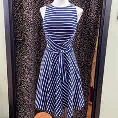 Anthropologie/Hutch Size S Nwt Extreme Cuteness Blue/White Stripe Front Tie With Side Cut Outs! Absolutely Beautiful Lines And Style With This Dress! Confetti Dress, Vintage Shift Dress, Peacock Dress, White Halter Top, Chambray Shirt Dress, Faux Leather Dress, Striped Shirt Dress, V Neck Midi Dress, Beautiful Lines