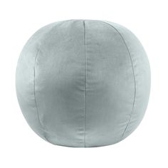 a light blue velvet poufce ball on a white background, with the top half turned