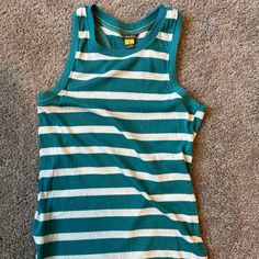 Green And White Stripped Eddie Bauer Tank Top, Size Medium. Never Worn Summer Striped Ribbed Tops, Striped Ribbed Cotton Tank Top, Trendy Striped Ribbed Tank Top, Striped Ribbed Sleeveless Top, Striped Ribbed Tank Top, Trendy Striped Tank Top For Spring, Trendy Striped Cotton Tank Top, Striped Tank Top For Spring, Green Ribbed Cotton Tank Top