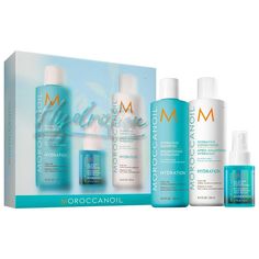 What it is:A limited-edition set of hydrating bestsellers for hair that includes a full size shampoo & conditioner, a mini leave-in conditioner, plus a moisturizing body lotion sample.Hair Texture: Straight, Wavy, Curly, and CoilyHair Type: Fine, Medium, and ThickHair Concerns:- Dryness- Frizz- ShineKey Benefits:- Hydrates- Detangles- Increases shineHighlighted Ingredients:- Argan Oil: Rich in antioxidants, it hydrates and nourishes.Ingredient Callouts: Free of parabens and sulfates SLS & SLES. These products are also cruelty-free.What Else You Need to Know: Hydrating Shampoo and Conditioner deliver optimal hydration with argan oil, vitamins A and E, and moisturizing red algae, while All in One Leave-in Conditioner hydrates, detangles, and provides up to 72 hours of softness. This set also Hair Care Kits, Red Algae, Moisturizing Body Lotion, Hydrating Shampoo, Hair Setting, Sulfate Free Shampoo, Leave In Conditioner, Moroccan Oil, Lip Stain