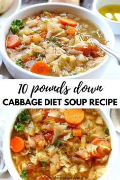 two bowls of soup with carrots and cabbage