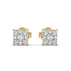 Crafted in 10K yellow gold, each square-shaped frame is filled with a glittering array of shimmering round diamonds. Simple yet stylish, these post earrings secure comfortably with friction backs. Size: one size. Gender: female. Age Group: adult. Rectangular Yellow Gold Earrings With Diamond Accents, Yellow Gold Diamond Rectangular Earrings, Luxury Sparkling Yellow Gold Diamond Earrings, Gold Cluster Diamond Earrings With Vvs Clarity, Gold Cluster Diamond Cut Earrings, Gold Cluster Diamond Earrings With Diamond Cut, Gold Diamond Cluster Earrings With Diamond Cut, Classic Sparkling Diamond Cluster Earrings, Classic Sparkling Yellow Gold Diamond Earrings