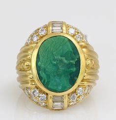 This beautiful Judith Ripkah size 6 ring is composed of solid 18k yellow gold, and 0.85 carats of F color, VS 1 clarity diamonds. The center stone is a hand carved natural Turquoise stone. The total weight of the ring is 7.3 grams. Natural Turquoise Stone, Natural Turquoise, Turquoise Stone, Rings Statement, Turquoise Ring, Statement Rings, Hand Carved, Jewelry Rings, Diamonds