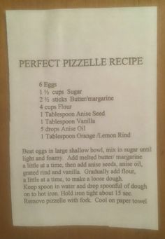 a piece of paper that has some type of recipe on it with instructions for how to make the perfect pizza