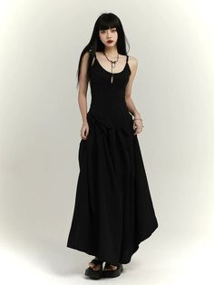 Embrace elegance with our Chinese-inspired black long slip dress. This stunning piece combines traditional aesthetics with modern simplicity, perfect for formal events or cultural celebrations.   Product Details:    Color: Black  Style: Long slip dress with Chinese-inspired design  Length: Floor-length    Size Chart (measurements in cm):   Size Length Chest Waist S 126 75-90 68 M 127 79-94 72 L 128 83-98 76  Model Information:    Height: 167 cm  Weight: 48 kg  Wearing Size: S    Styling Tips:  T Middle Aged Goth Fashion, Black Alternative Dress, Masc Dresses, Goth Dress Long, Black Long Slip Dress, Whimsical Goth Fashion, Museum Fits, Painted Leather Jacket, Black Long Dress