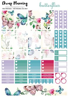 the butterfly planner sticker kit is shown