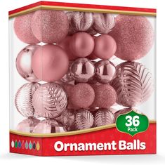 the package contains pink and silver ornaments