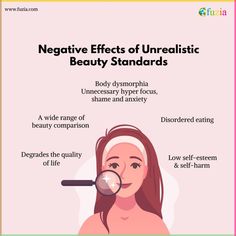 The effect beauty standards have on people across the world. They’re terrible for our mental health, can lead to serious medical conditions, and drastically lower self-esteem. We must reflect on this as a society. Why do we constantly promote an unrealistic standard when we can just focus on celebrating the beauty each individual person has? And why have we decided that a certain set of traits is the standard for beauty? #beautystandards #beautytips #negativeffects #negativebeauty #unrealistics Society Beauty Standards, Beauty Standards Quotes, Face Therapy, Unrealistic Beauty Standards, Standards Quotes, Psychological Facts Interesting, Skincare For Oily Skin, Psychological Facts, 8 March