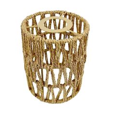 a small basket that is made out of rope and has a wooden ring on the top