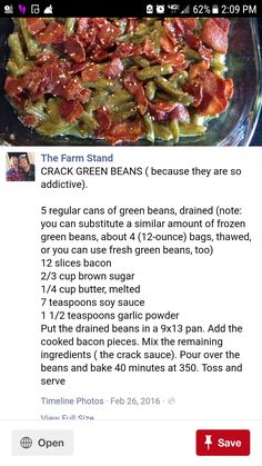 the recipe for green bean casserole is shown on an instagram page,