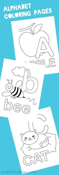 alphabet coloring pages for kids with pictures of animals, bees and letters to color in