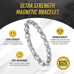 ☑️ MagnetRX® SUPERIOR TECHNOLOGY – Our crystal magnetic bracelet for women contains 16 powerful rare earth neodymium magnets (3,500 gauss per magnet) for maximum results! Magnetic therapy is an effective alternative medicine that has been used for centuries to promote pain relief, reduce inflammation, improve circulation, and restore positive energy! ☑️ PREMIUM QUALITY – Meticulously crafted with genuine clear crystals and surgical-grade stainless steel (316L) which is hypoallergenic, durable, a Knee Compression Sleeve, Money Safe, Magnetic Therapy, Hematite Bracelet, Improve Circulation, Crystal Chain, Neodymium Magnets, Magnetic Bracelet, Clear Crystals