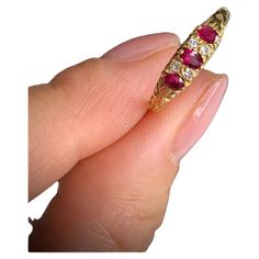 Ruby & Diamond Carved Ring 18ct Gold Victorian Style- Set with Fabulous Rubies & Diamonds in a Beautiful Hand Carved Setting Makers Mark CJS UK Size K US Size 5 1/2 Can be resized using our resizing service, please contact us for more information All of our items are either Antique, Vintage or Preloved. They are in used condition & may show some signs of age related wear, light surface scratches or tarnish. All of our items have been hand selected by us & carefully checked over by our specialist Victorian Engagement Ring, Hand Carved Ring, Victorian Diamond Ring, Edwardian Engagement Ring, Victorian Engagement Rings, Carved Ring, Ruby Diamond Rings, Modern Engagement Rings, Victorian Rings