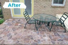 a table and chairs sitting on a patio