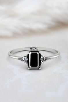 emerald cut black diamond with triangles ring Geometrical Design, Triangle Ring, People Together, Handcrafted Rings