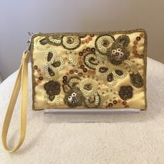 Nwt Beaded Small Wristlet. Never Used - Excellent Condition! Vintage Look. Great For Holiday Or Cocktail Parties. Evening Rectangular Wristlet With Wrist Strap, Beaded Wristlet Fashion Accessory, Party Wristlet With Wrist Strap, Gold Rectangular Wristlet With Wrist Strap, Gold Wristlet For Parties, Elegant Gold Rectangular Wristlet, Elegant Clutch Wristlet As Fashion Accessory, Elegant Party Pouch Wristlet, Elegant Party Wristlet Pouch