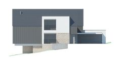 an architectural rendering of a house with garage doors and windows on the side of it