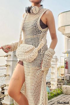 Olivia Mark - Stylish Sheer Hollow Out Swimwear Cover Up Mesh Cover Up, Sheer Swimsuit, Two Piece Jumpsuit, Fall Winter Dresses, Long Sleeve Short Dress, Dress Store, Puffed Sleeves Dress, Swimwear Cover, Swimsuit Cover