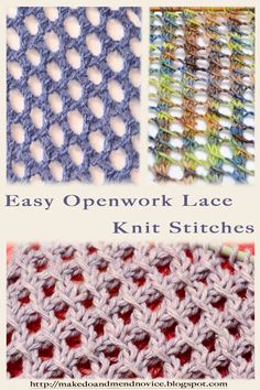 A selection of easy, openwork beginner lace knitting stitch patterns #knitting #freepattern #knitstitch #laceknitting #openwork #knit #knittingpattern #lace #knitting stitch #knitstitch Fancy Knitting Stitches, Knitted Lace Patterns Free, Lace Knit Patterns Free, Lace Knit Stitch Patterns, Lace Weight Yarn Patterns, Lacy Knit Patterns, Lacy Knit Stitches, Lace Sweater Knitting Pattern, Lace Knitting Stitches Patterns